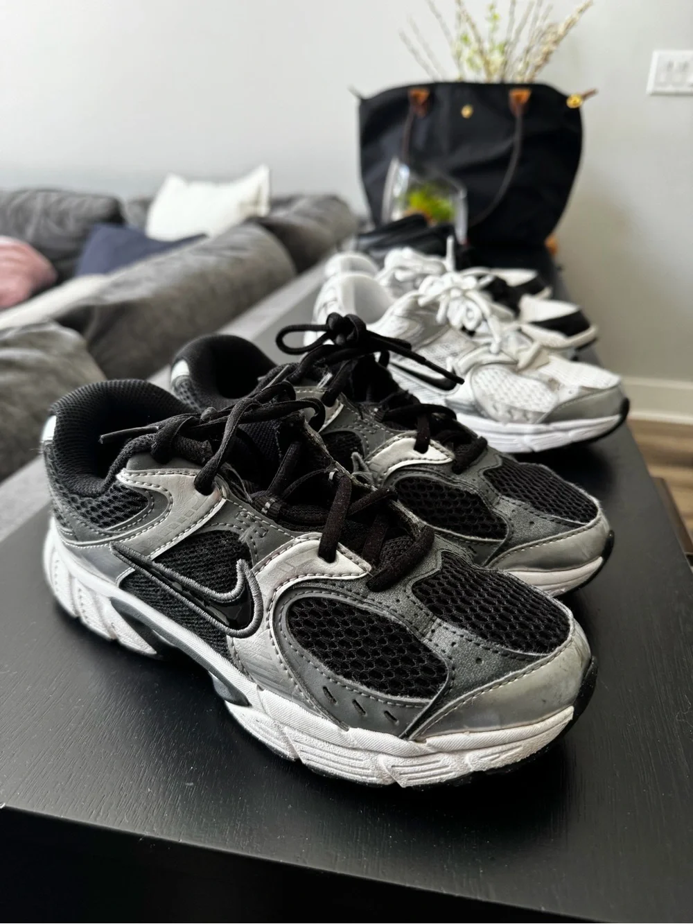 Nike Kids Black and Silver Mesh Running Sneakers